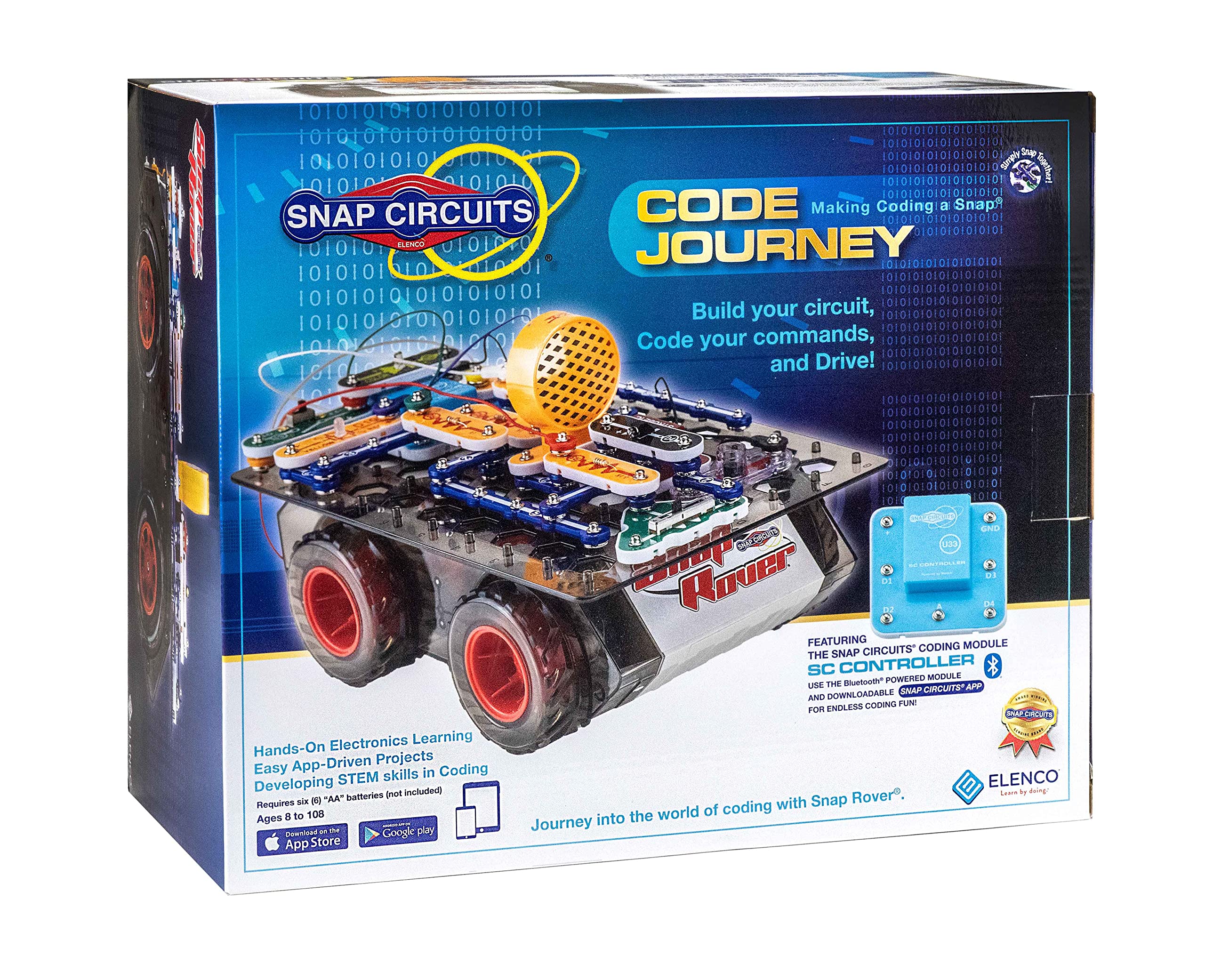 Snap Circuits Code Journey rover in action with Bluetooth drive for hands-on STEM fun.