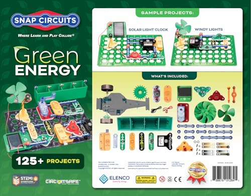 Snap Circuits Green Energy wind turbine and motor illustrate wind energy conversion in action.