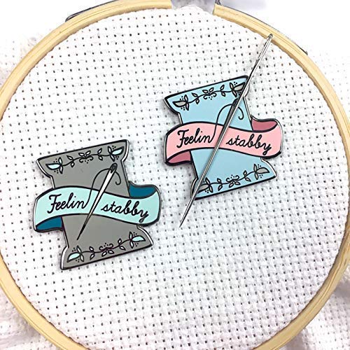 Snarky Crafter needle minder on fabric demonstrates needle control while stitching