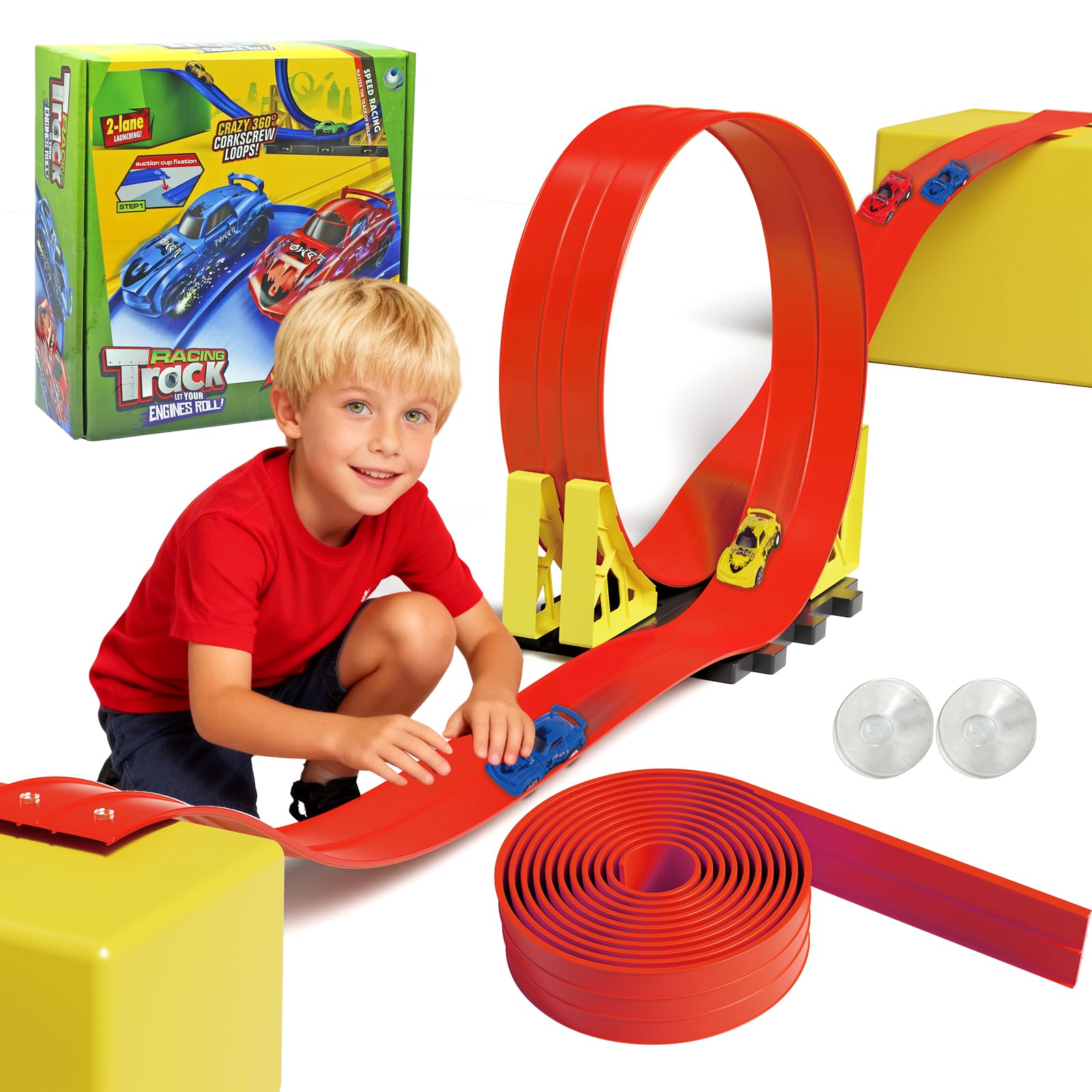 Snidov 20ft track on tile with suction cups for instant play