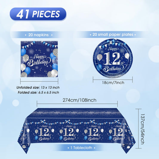 SNIMICS 12th birthday napkins blue-silver coordinate with plates