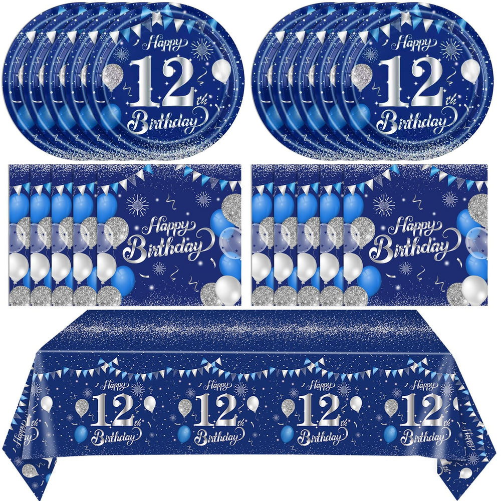 SNIMICS 12th birthday plates blue-silver enhance a festive table setting