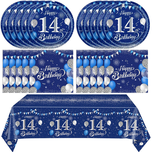SNIMICS 14th blue birthday plates ready for teen party setup