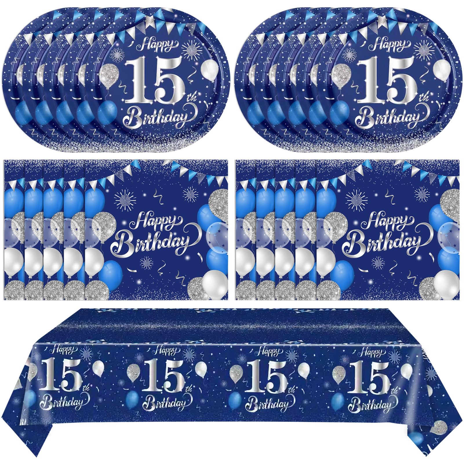 SNIMICS 15th birthday plates in blue and silver for a bold, festive table setting.
