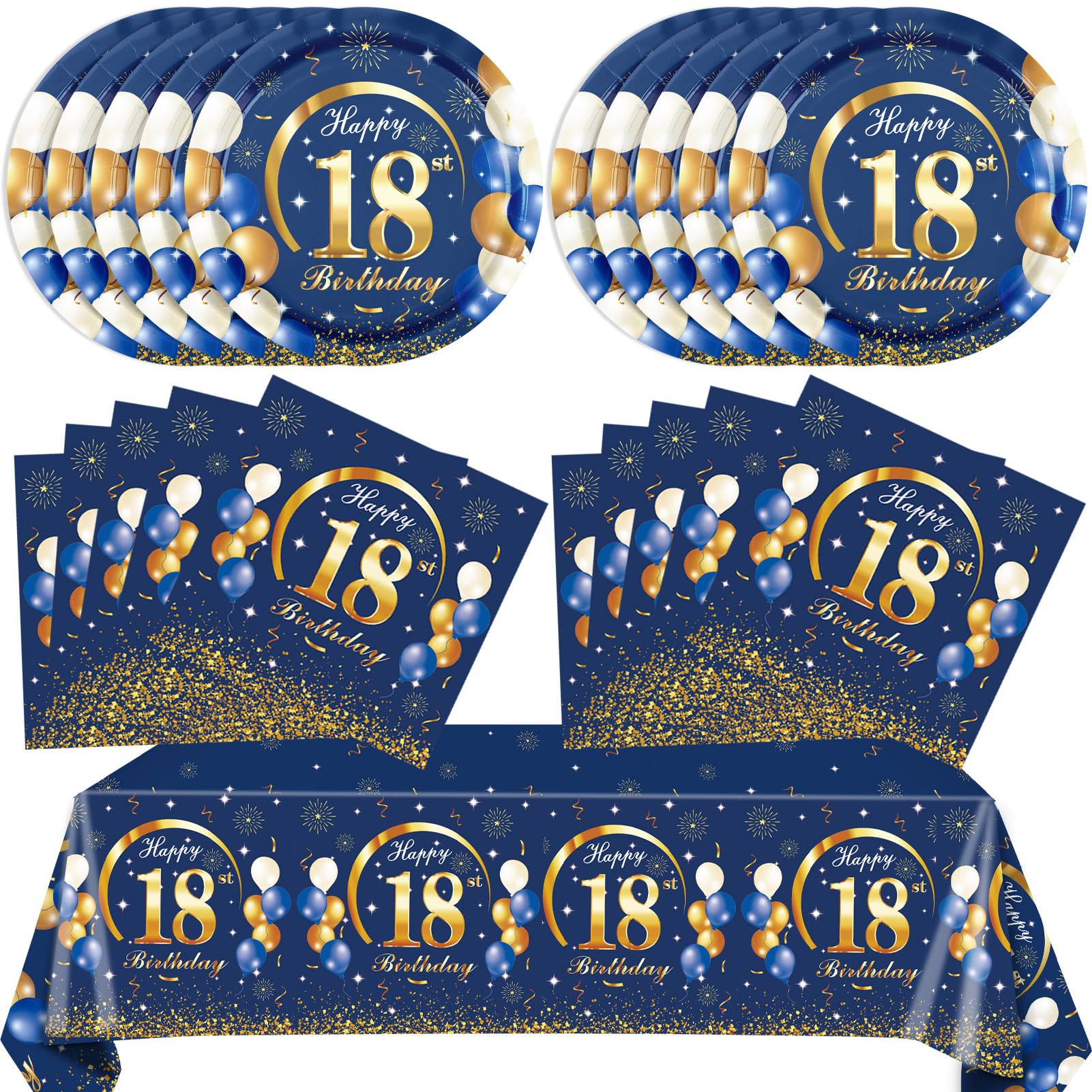 SNIMICS 18th birthday plates in navy blue and gold for stylish party meals