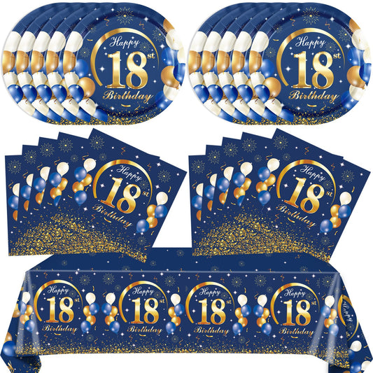 SNIMICS 18th birthday plates in navy blue and gold for stylish party meals