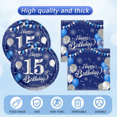 SNIMICS blue-silver party theme decor for teen birthday tables.