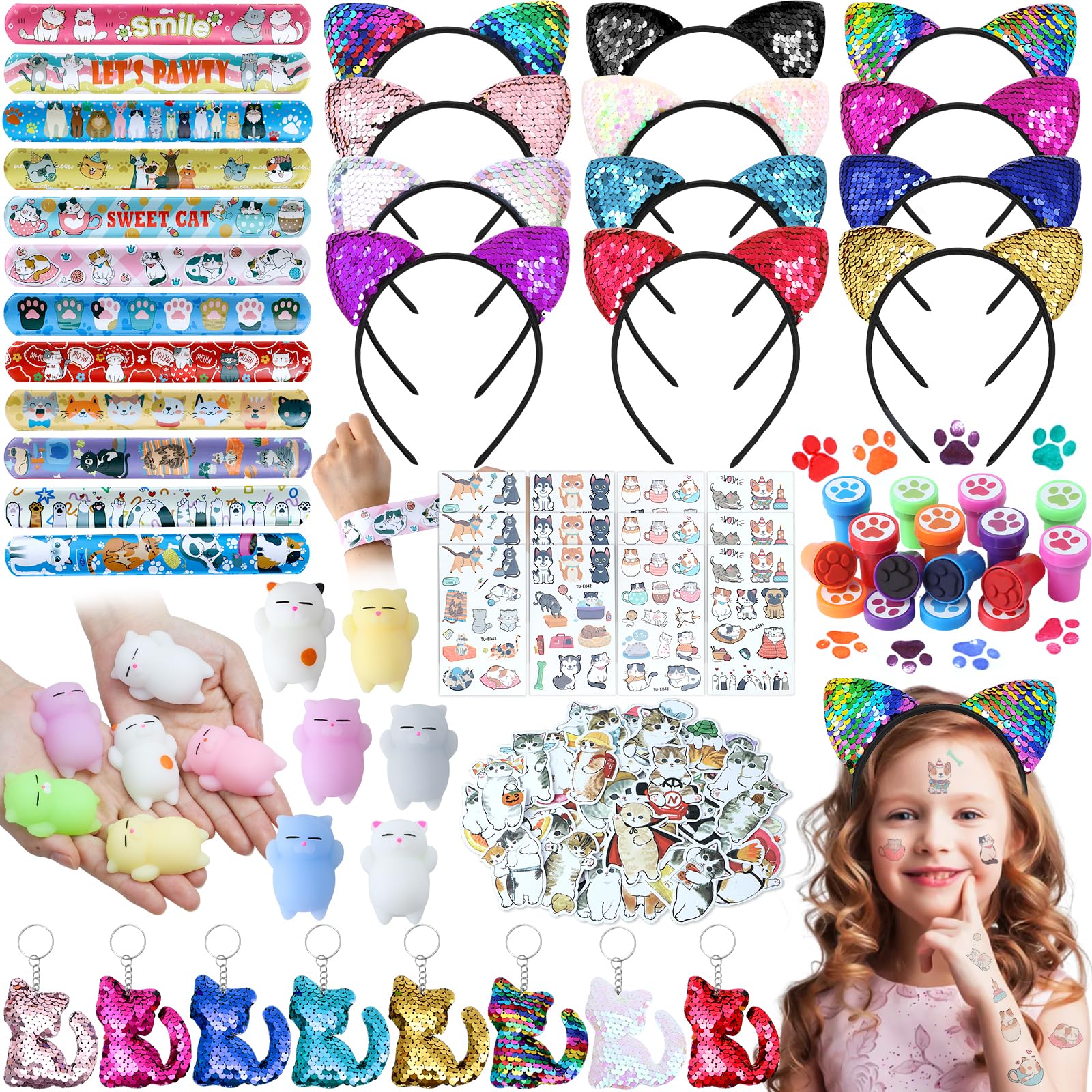 SNLN cat ear sequin headbands sparkle for kids' party outfits