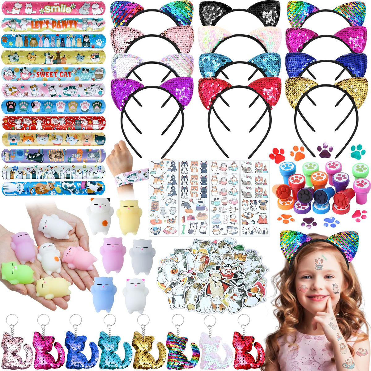 SNLN cat ear sequin headbands sparkle for kids' party outfits