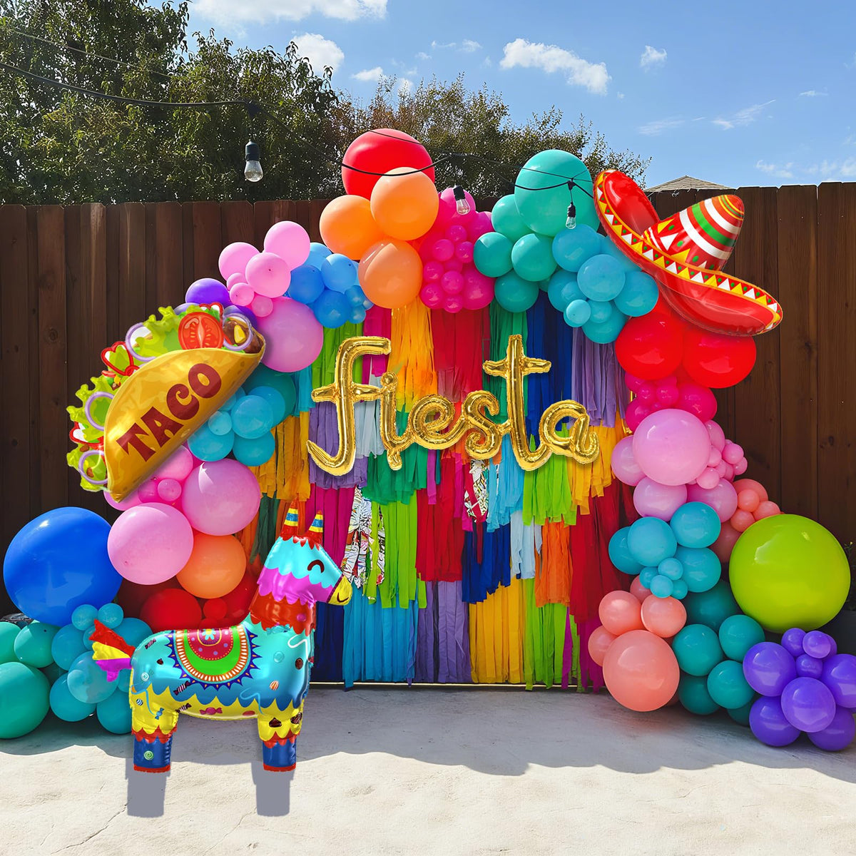 SNLN Fiesta balloon arch kit creates a vibrant photo backdrop