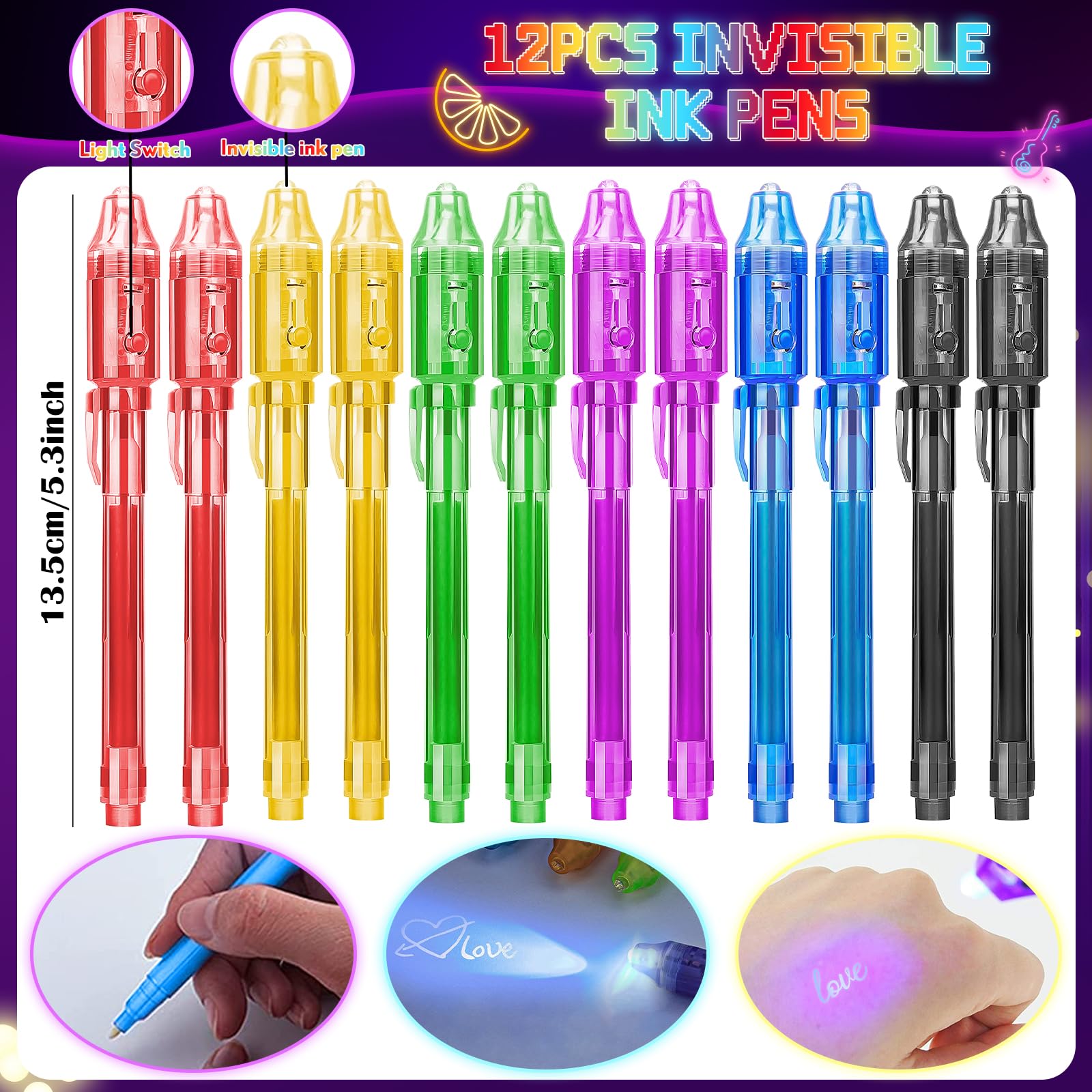 SNLN invisible ink pens in six colors for secret notes