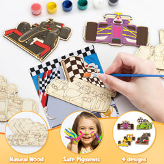 SNLN wooden race car crafts for creative painting.