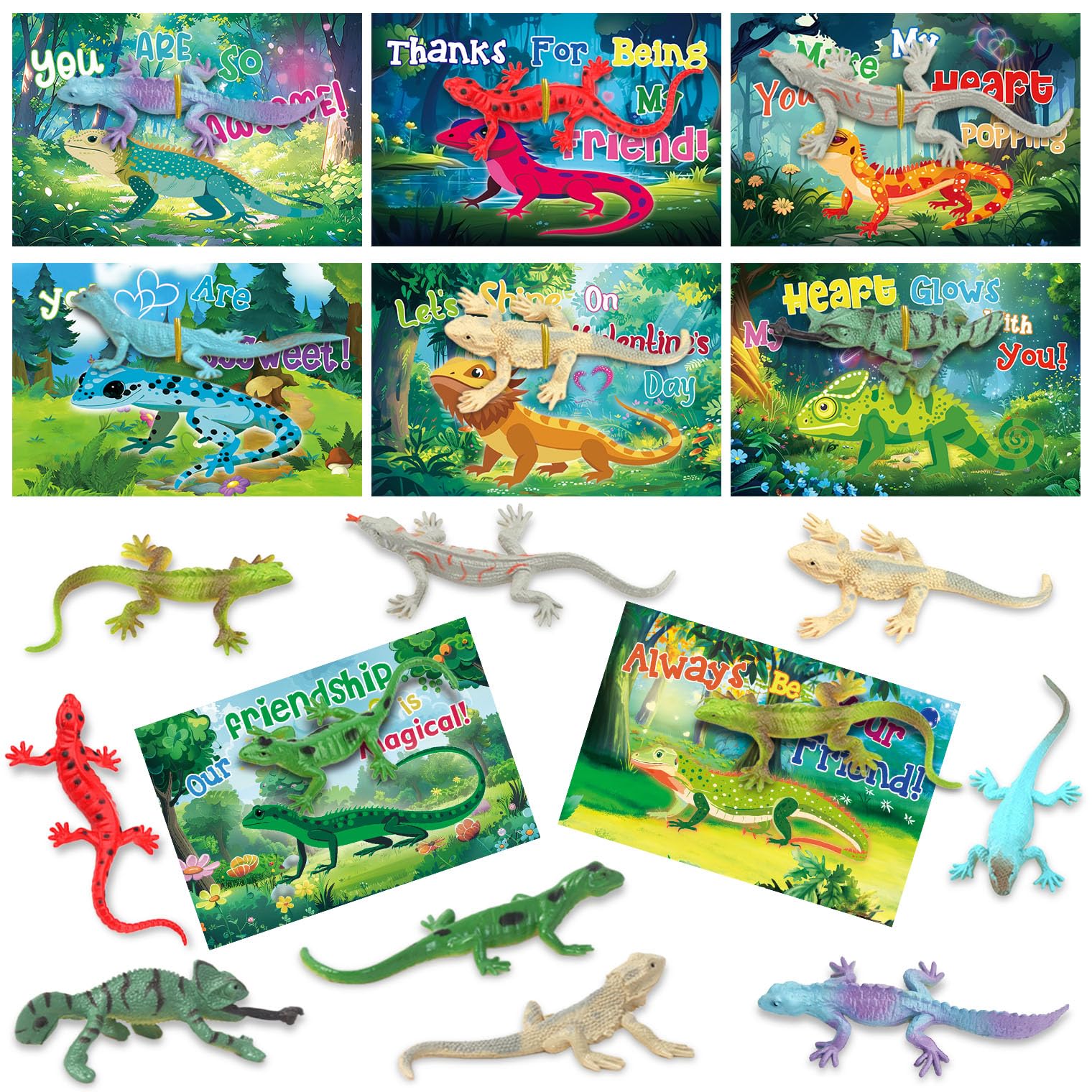 SNMEIKUN lizard toy with Valentine card for classroom rewards and sharing