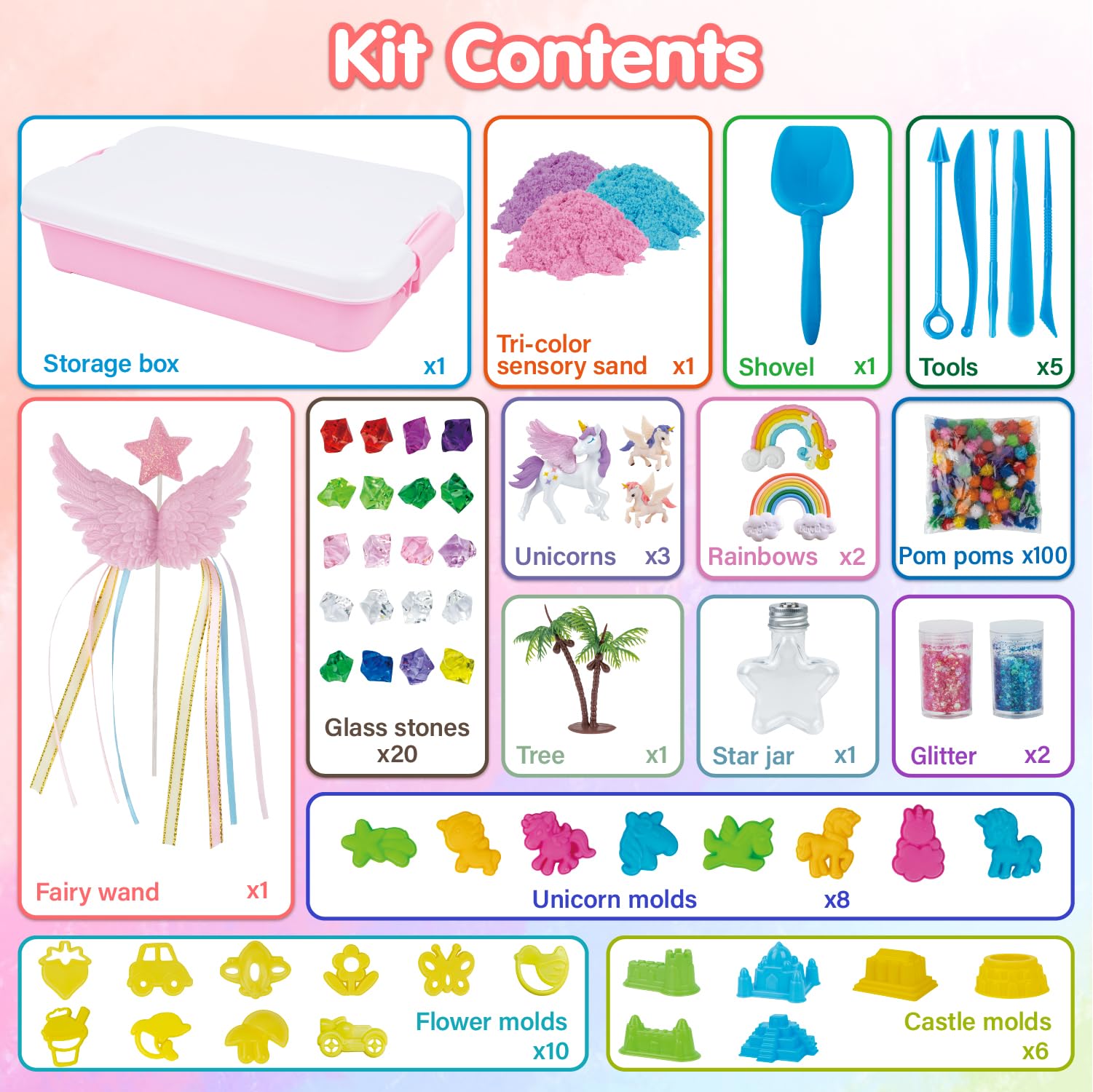 Snookids 24 sand molds featuring unicorns and castles for kids