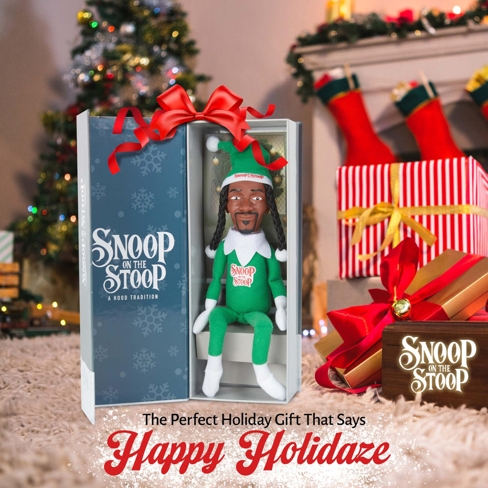 Snoop Dogg Snoop on the Stoop elf with sleigh bells for party vibe.