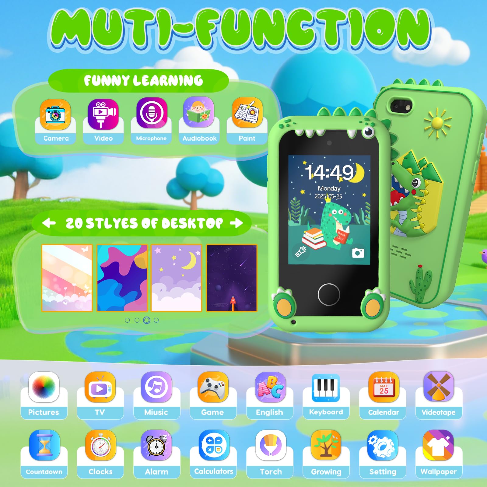 SnowCinda Kids Smart Phone with dual cameras for creative photos and videos.