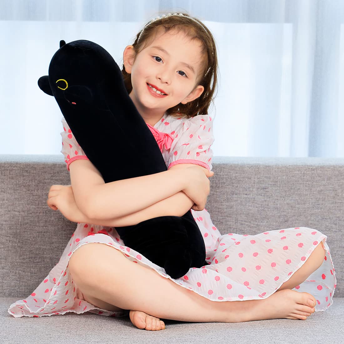 Snowolf Black Cat Plush Toy 110 cm – oversized hug buddy for kids.