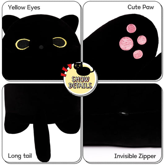 Snowolf Black Cat Plush Toy 70 cm – perfect long pillow for lounging.