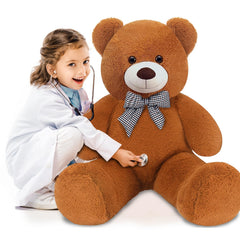 Close-up of SNOWOLF giant teddy bear dark brown plush for gentle cuddles