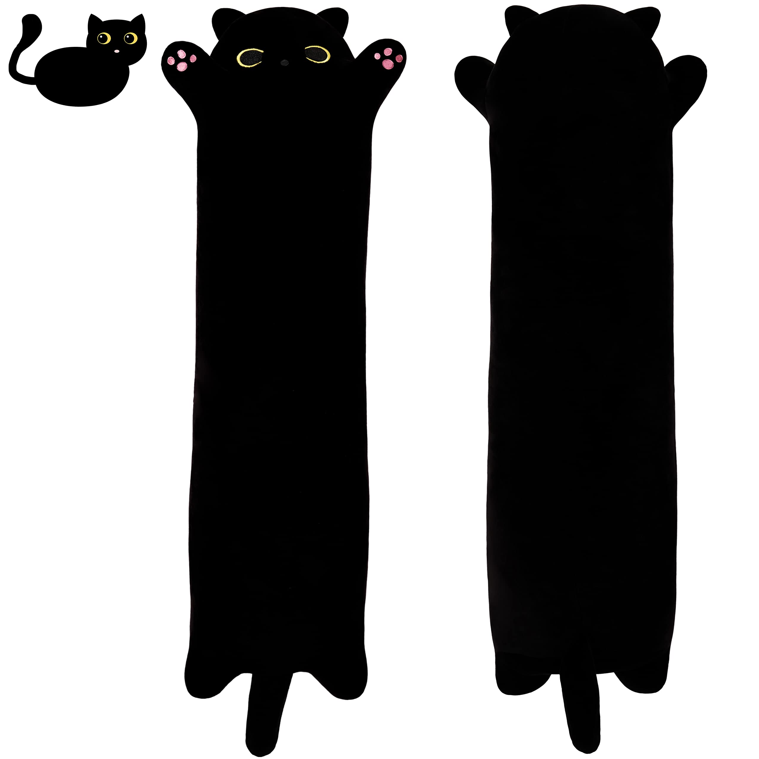 SNOWOLF soft long black cat plush 90cm full body for cozy cuddles