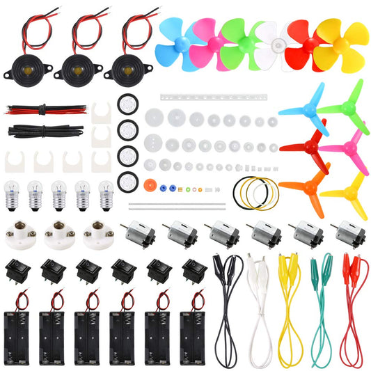 Sntieecr six-motor kit close-up showing motors for hands-on STEM projects.