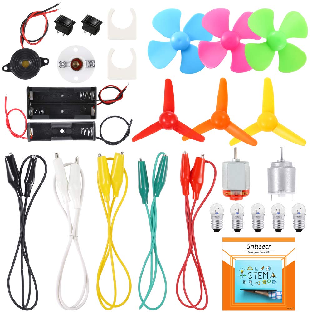 Sntieecr electric circuit kit content spread showing complete parts set for hands-on learning