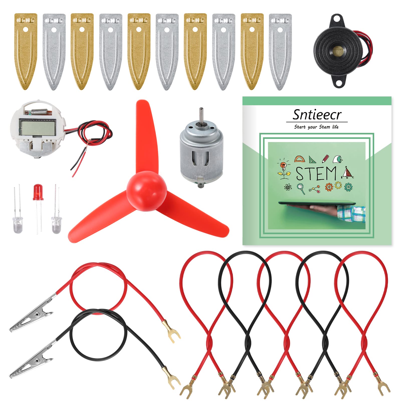 Sntieecr fruit battery kit components arranged for hands-on STEM learning