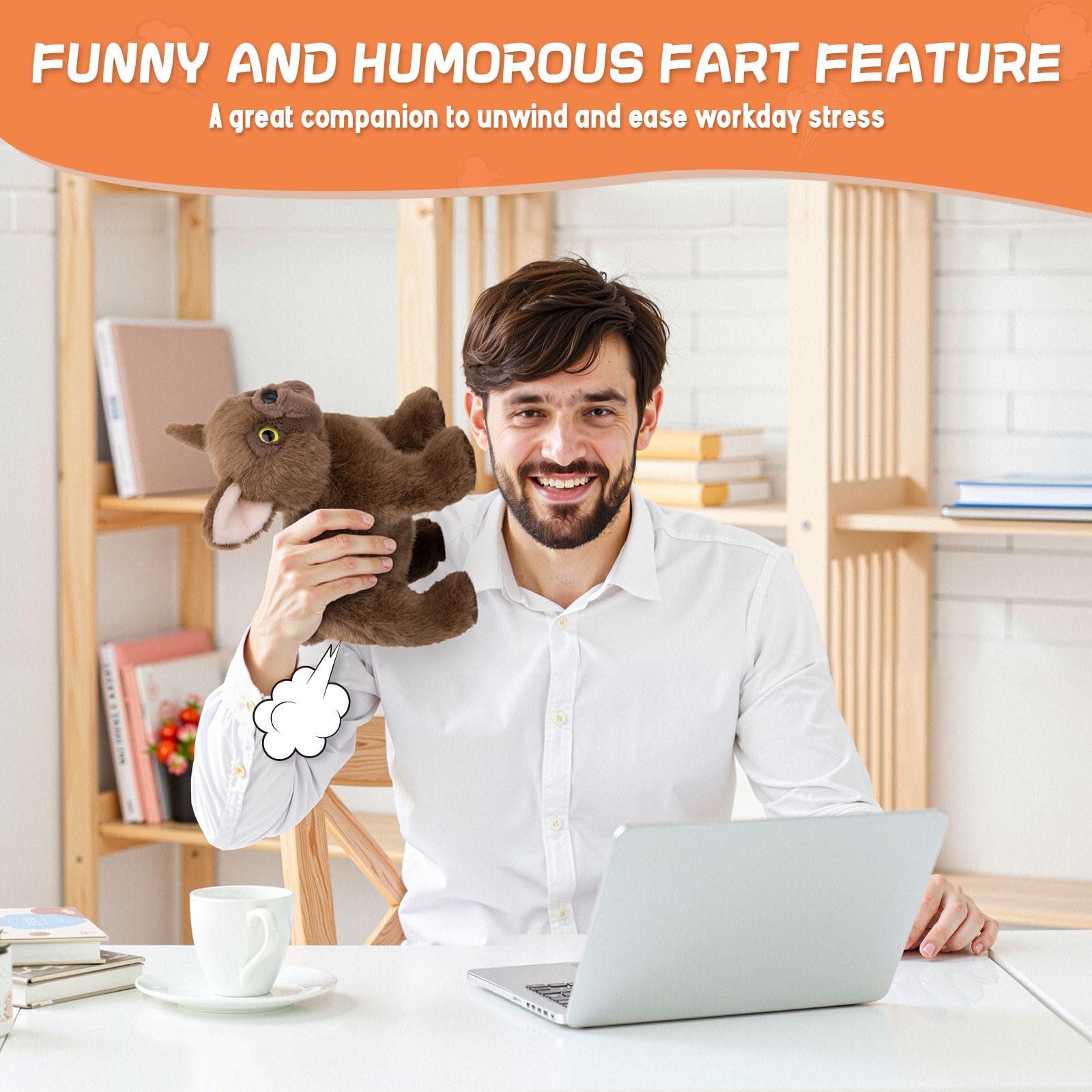 SnugBibble farting dog plush as a quirky gift idea for parties and offices.