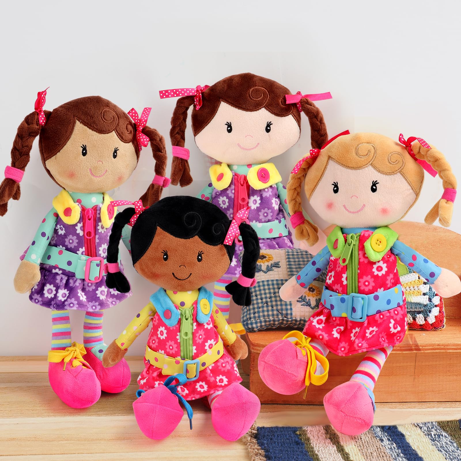 Snuggle Stuffs Sugar Snap doll rainbow dress for toddler dress-up