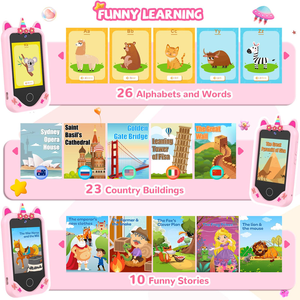 SNWIDA Kids Smart Phone with 32 GB card stores music and videos.