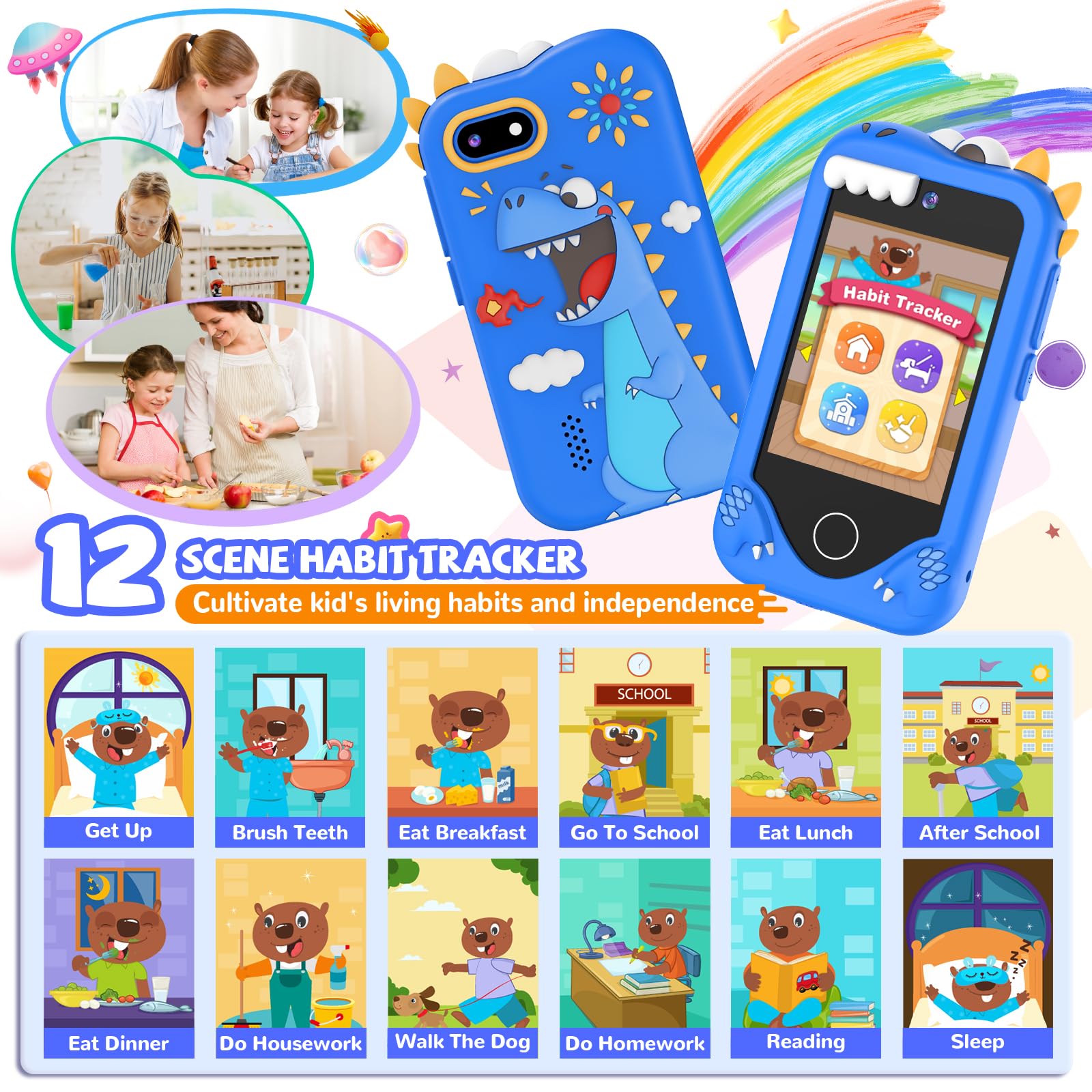SNWIDA kids smart phone dual cameras enable creative photo moments.