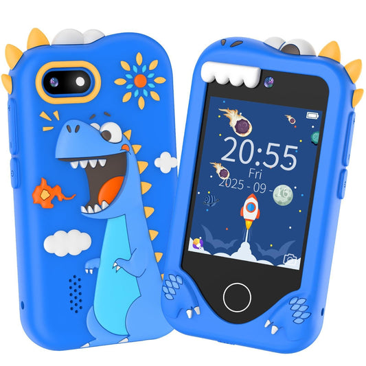 SNWIDA kids smart phone blue front view with 2.8-inch touchscreen for playful learning.