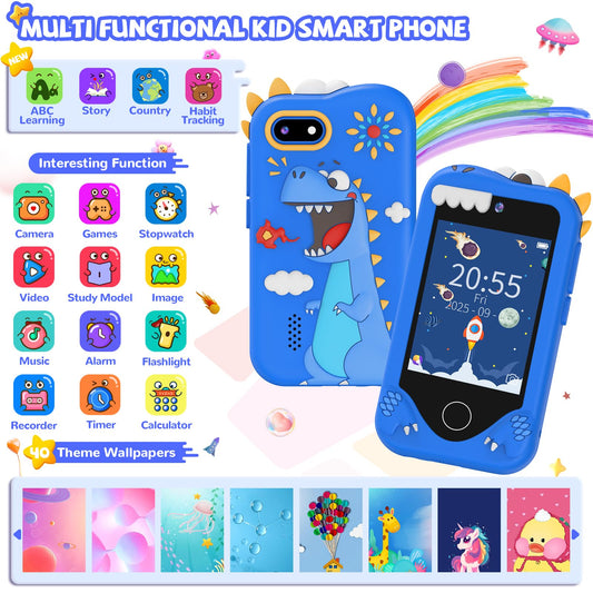 SNWIDA kids smart phone blue side view highlights compact travel friendly design.