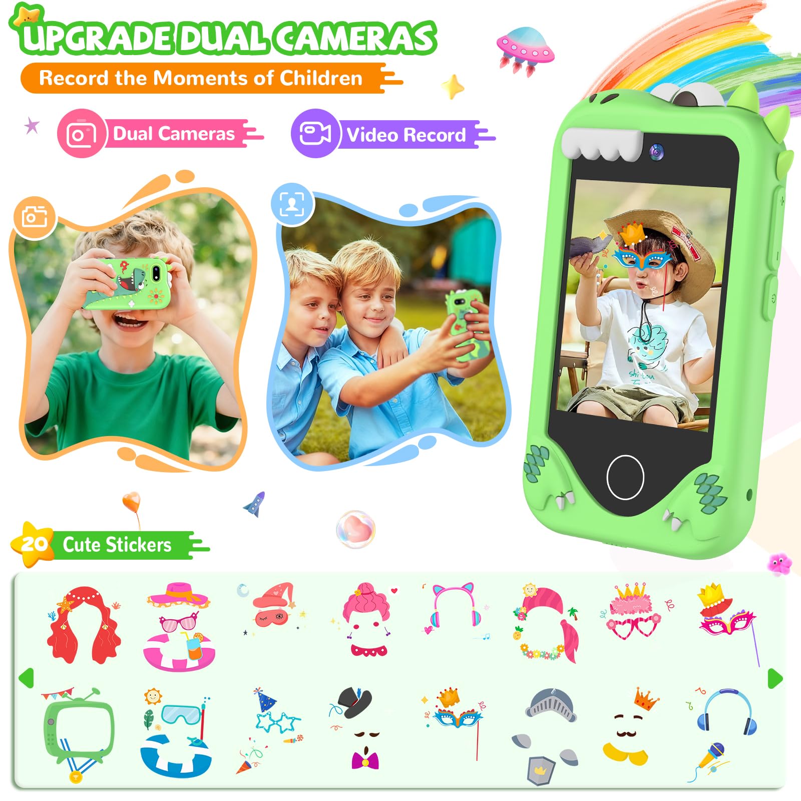 Green SNWIDA phone includes MP3 and video player for entertainment.