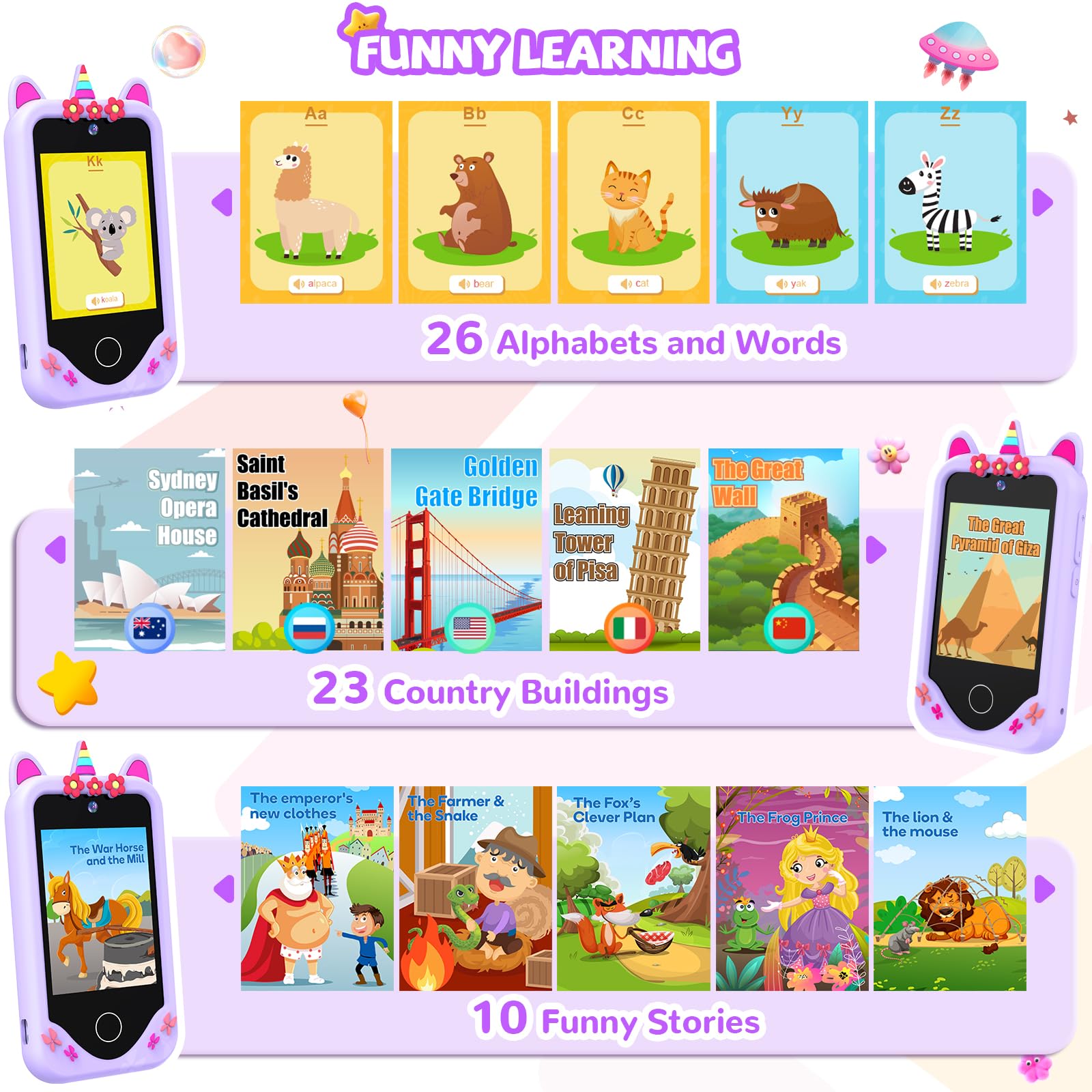 SNWIDA kids smartphone purple 32 GB card enables more music and videos