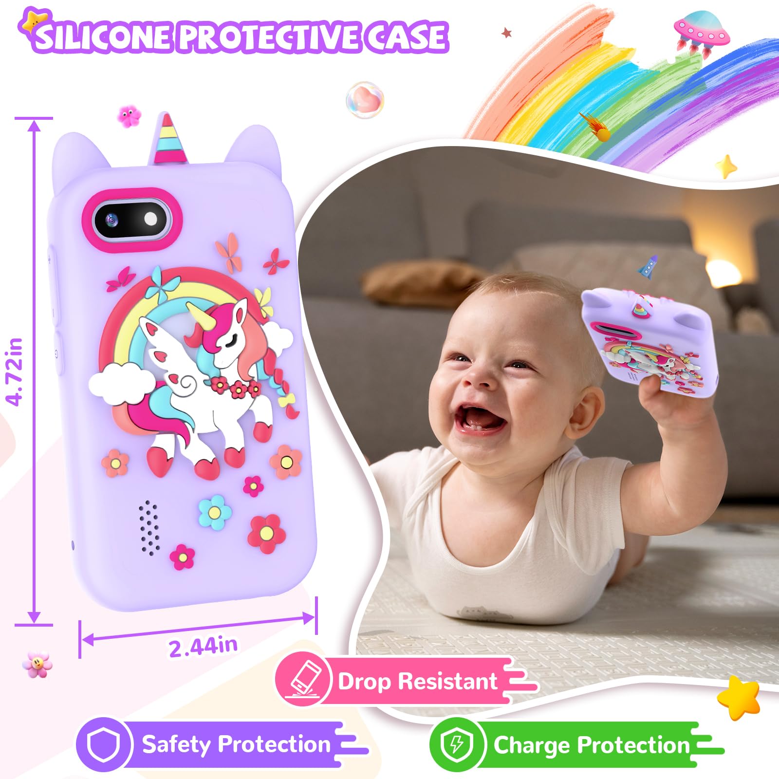 SNWIDA kids smartphone purple kid-friendly design supports safe play