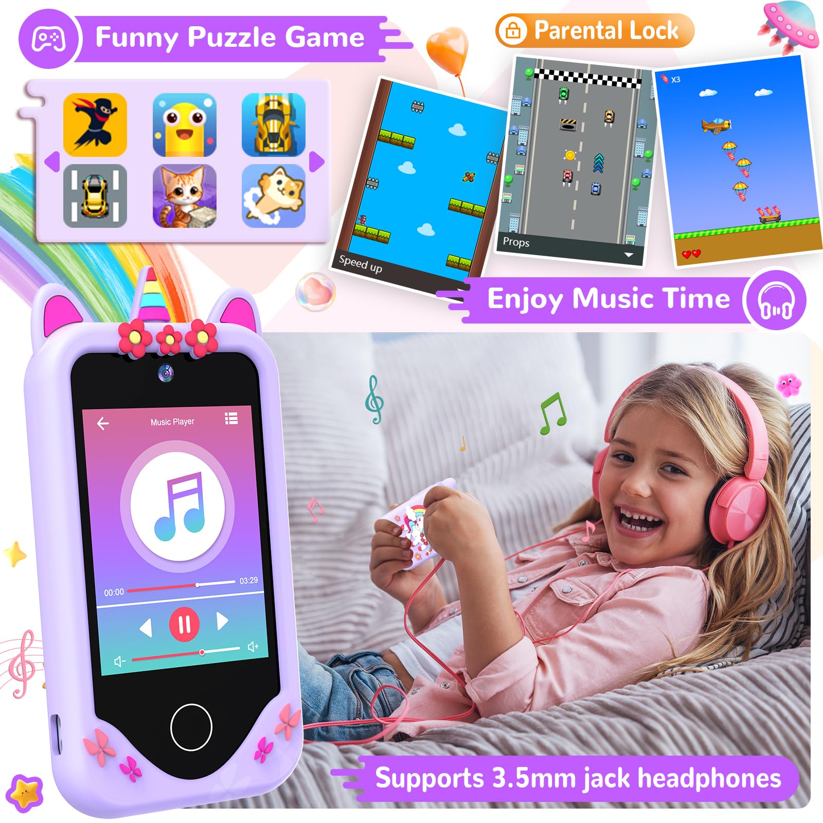 SNWIDA kids smartphone purple silicone case enhances anti-fall protection