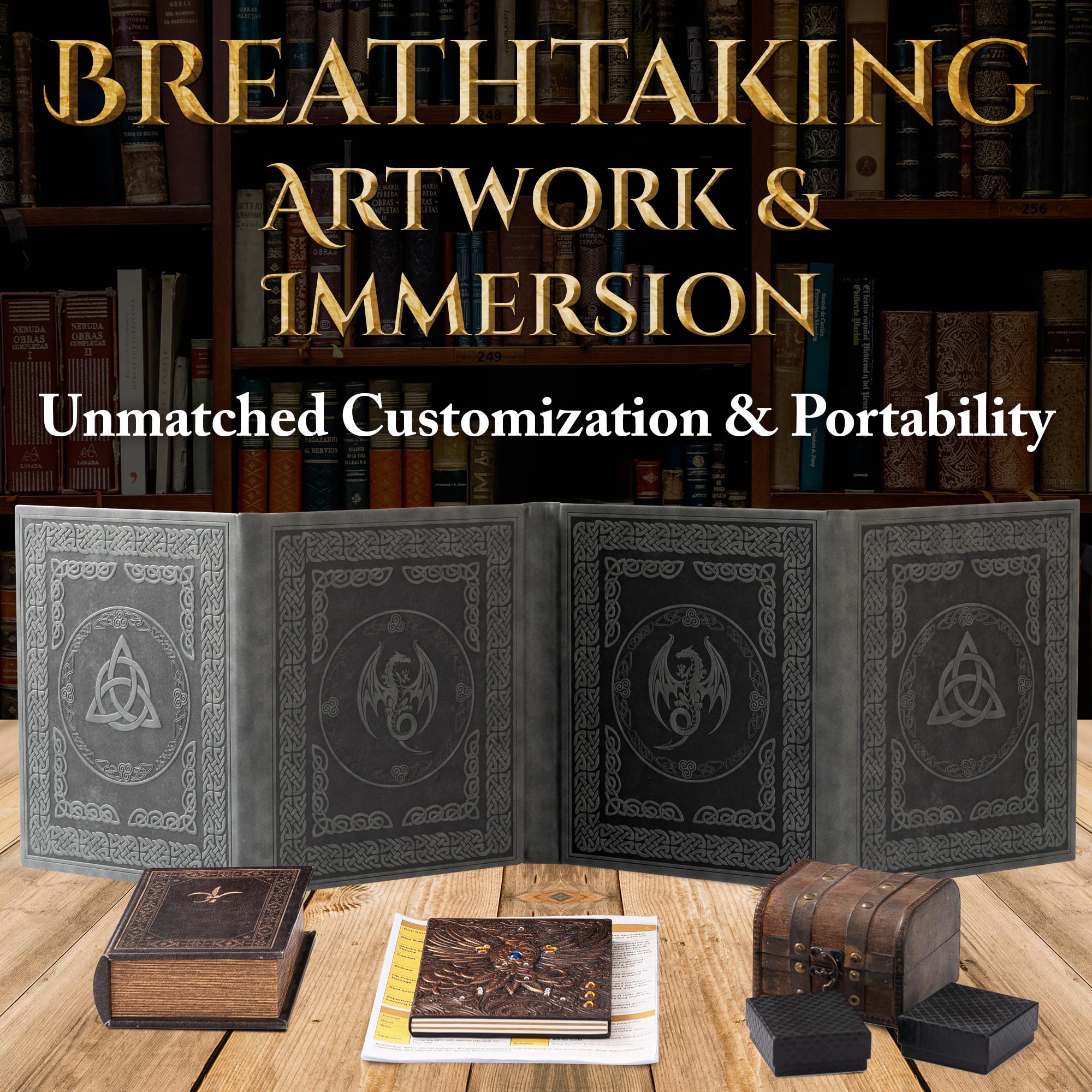 Soar Forge DM Screen features an embossed dragon center for immersive ambiance.