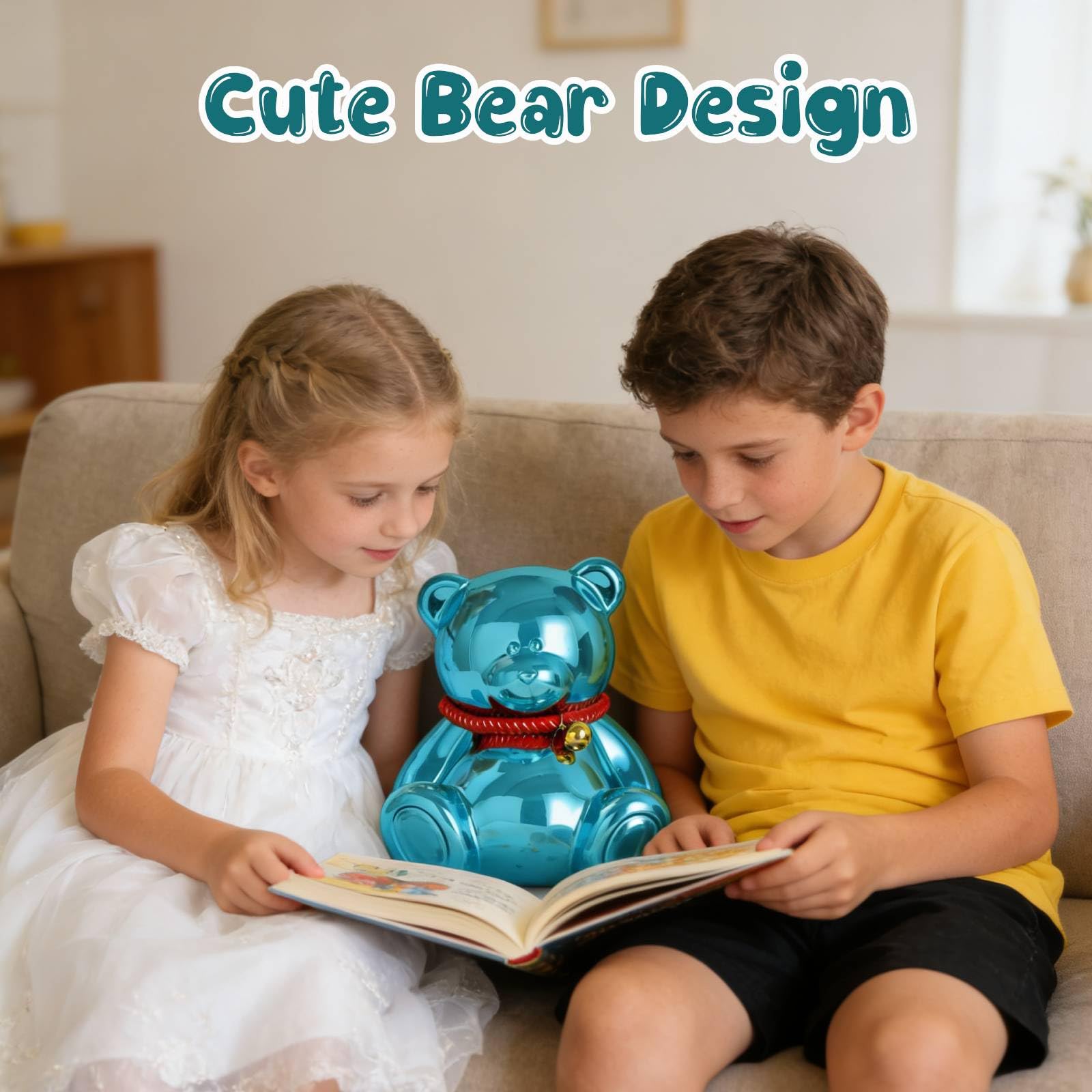 SOBEIT blue bear piggy bank close-up highlights plating finish