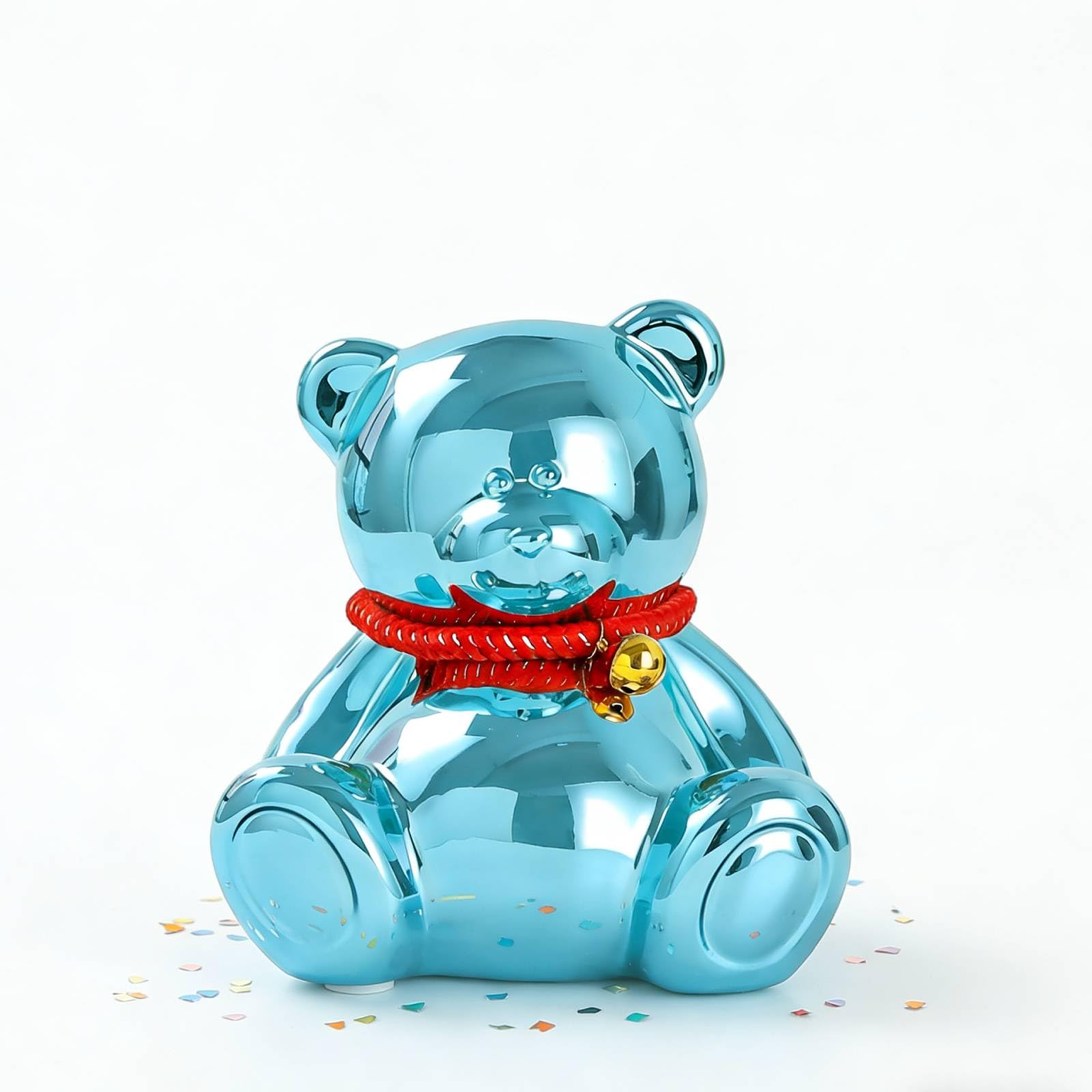 SOBEIT blue bear piggy bank with glossy plating, a stylish savings companion