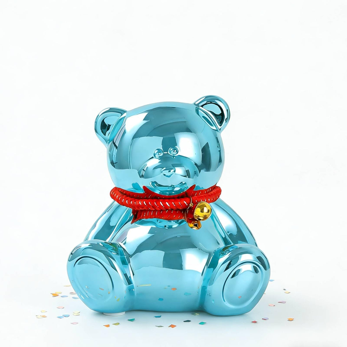 SOBEIT blue bear piggy bank with glossy plating, a stylish savings companion