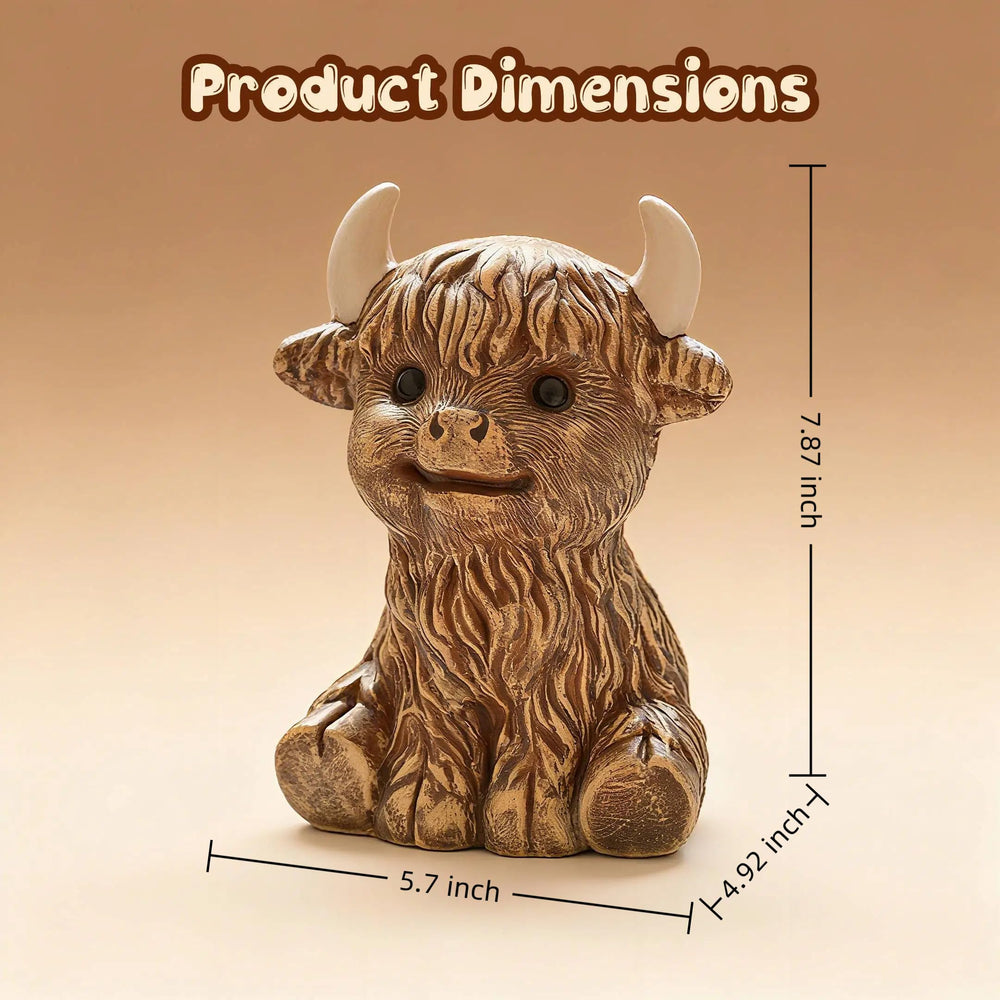SOBEIT Highland Cow Piggy Bank matte finish adds timeless rustic texture.