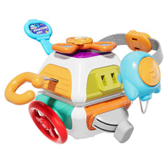 SOCBTNSO 10-in-1 Busy Board front view promotes toddler fine motor skill development.