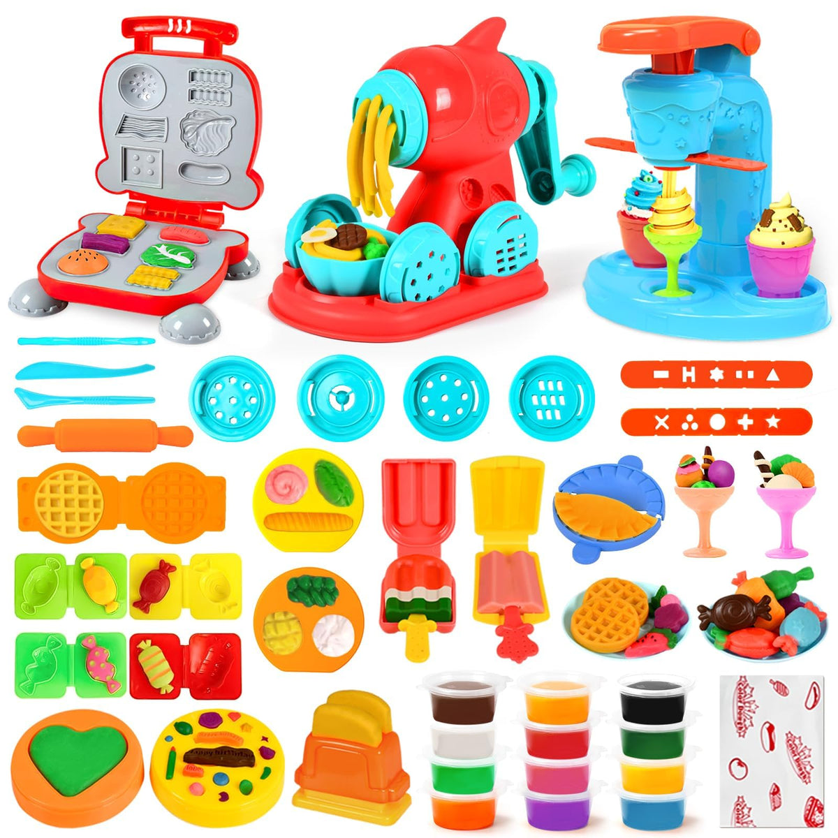 SOCBTNSO 3-in-1 dough set ice cream maker engaging kids in imaginative pretend treats.