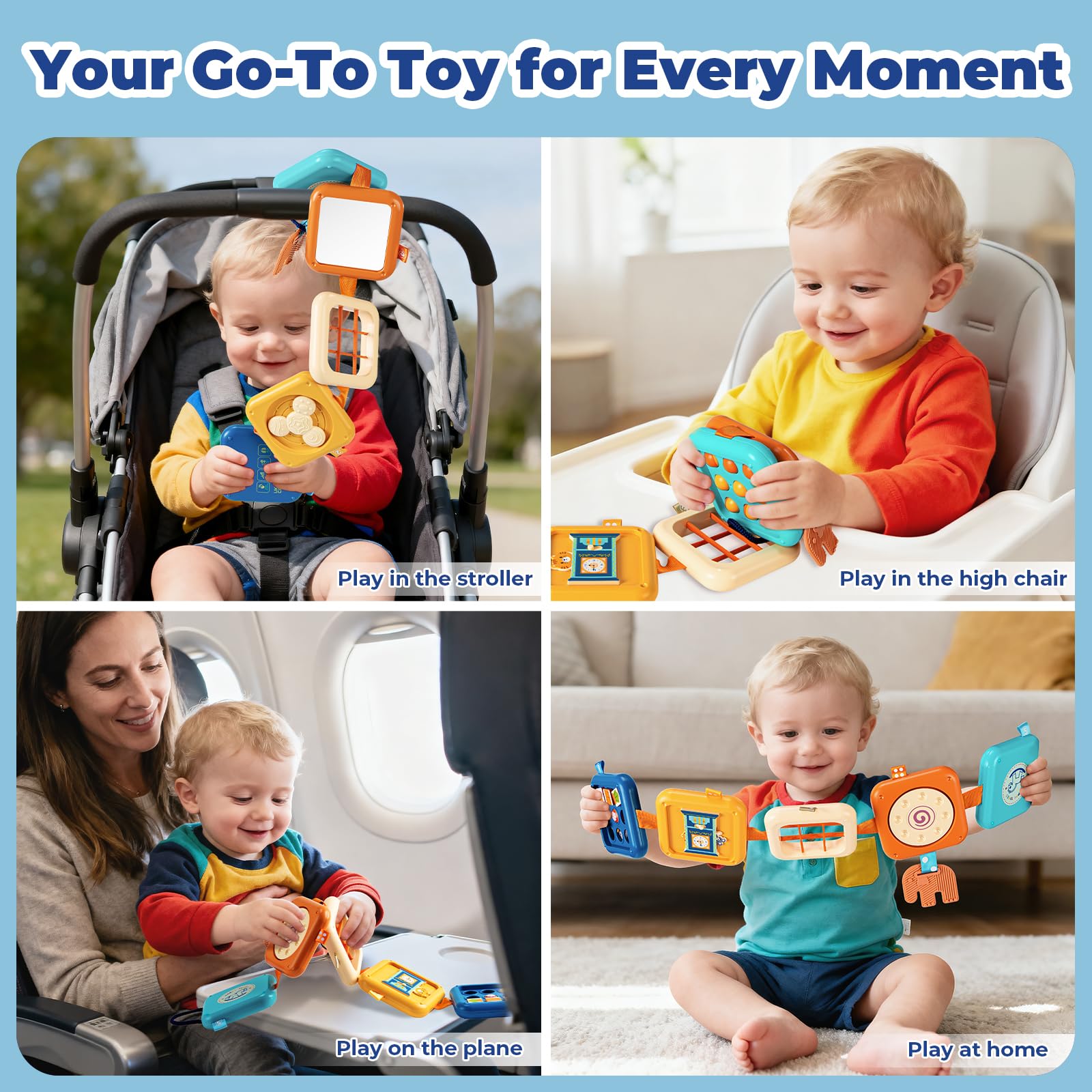 SOCBTNSO Busy Board silicone elephant texture offers soothing teething option.