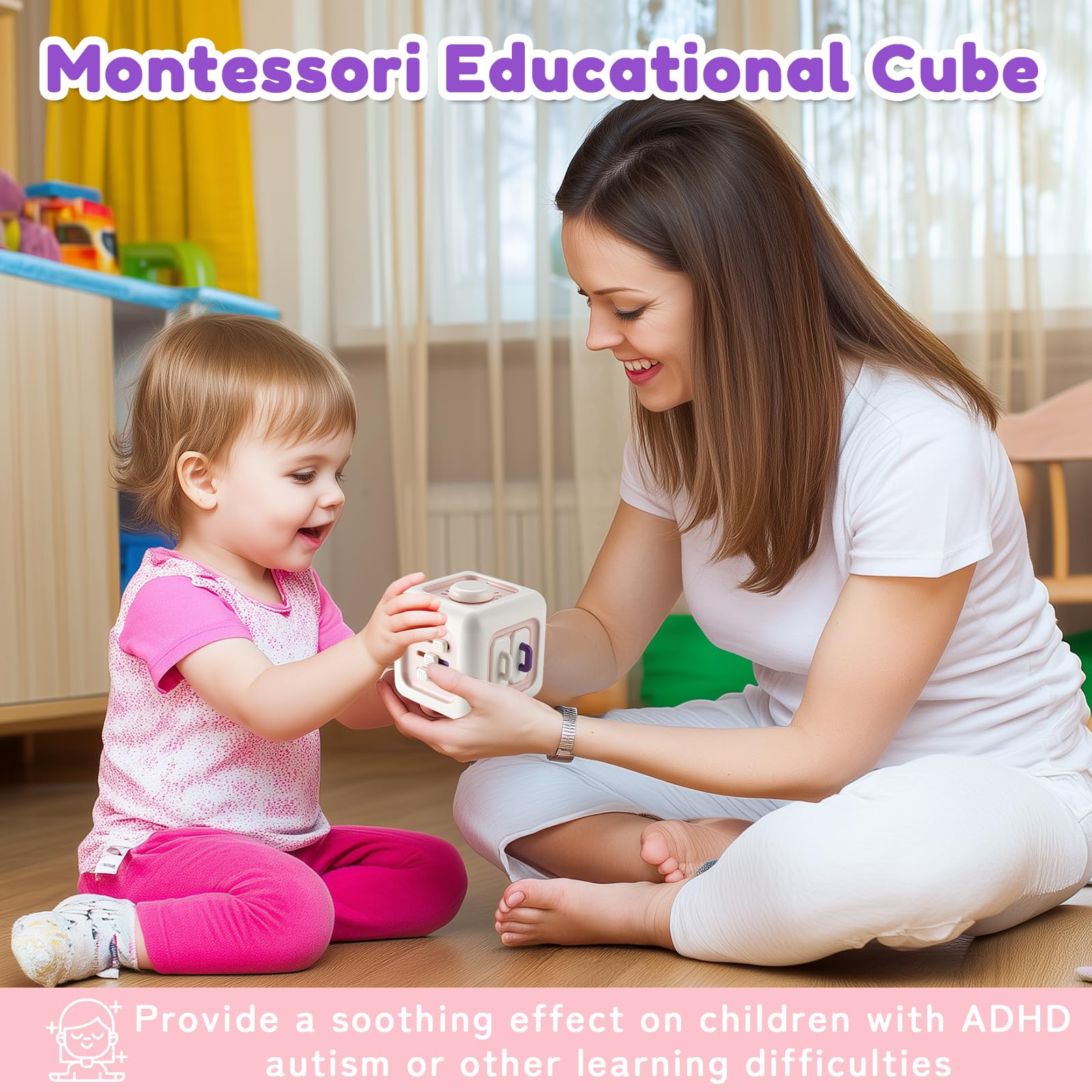 SOCBTNSO Busy Cube beads and sliders aid sensory exploration on the go.