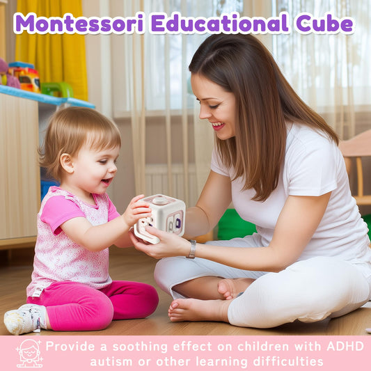 SOCBTNSO Busy Cube beads and sliders aid sensory exploration on the go.