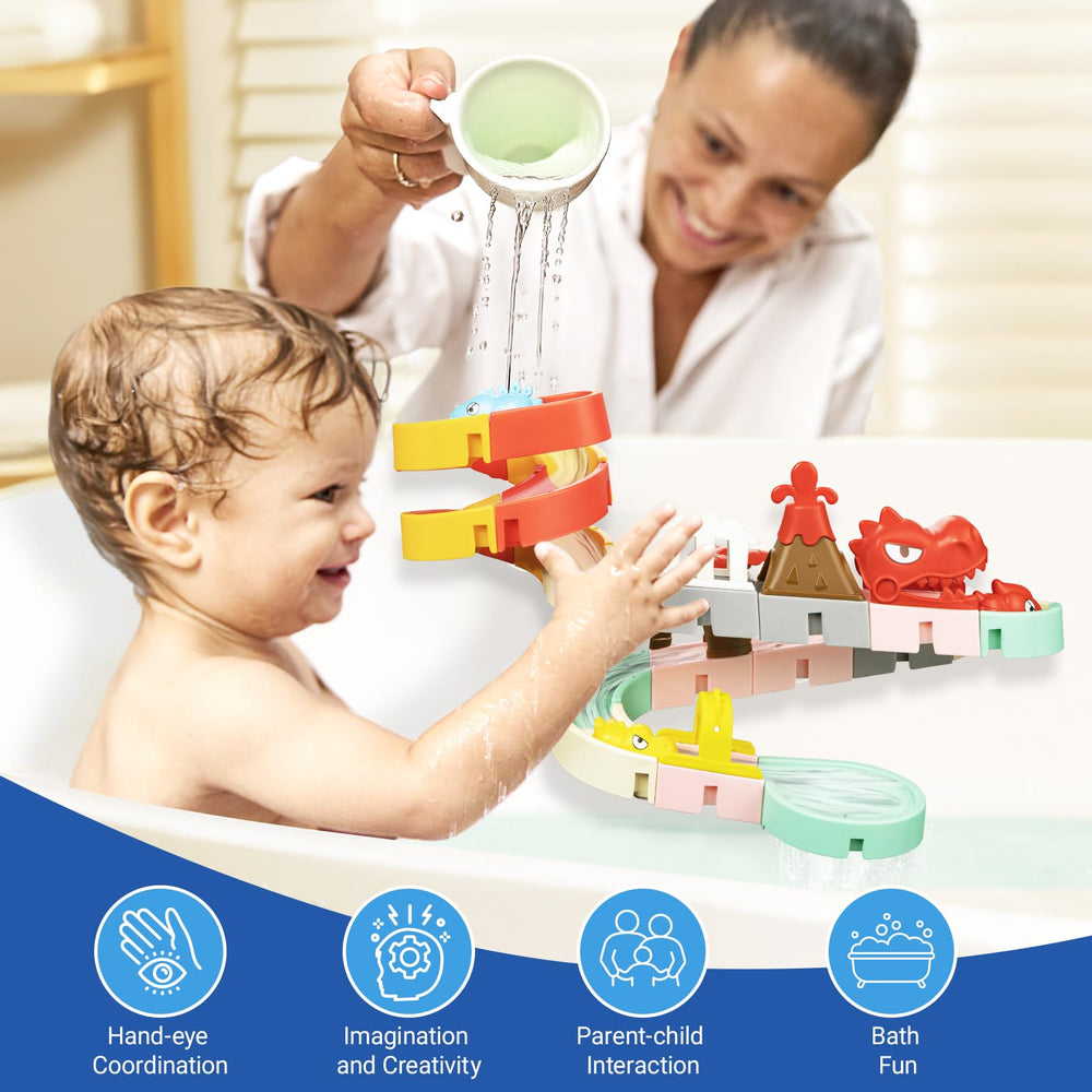 SOCBTNSO Dinosaur Slide Smooth Track provides quick, smooth glides during tub time.