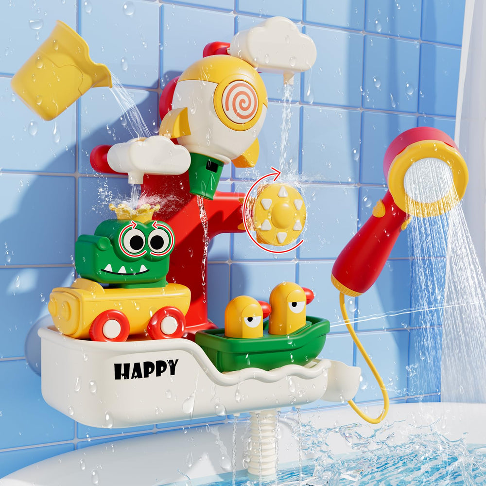 SOCBTNSO FlowFun main component engaging toddlers in hands-on bath play