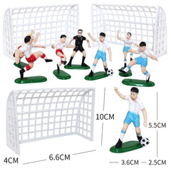 Two white nets with soccer cake toppers for the final touch on celebratory cakes.